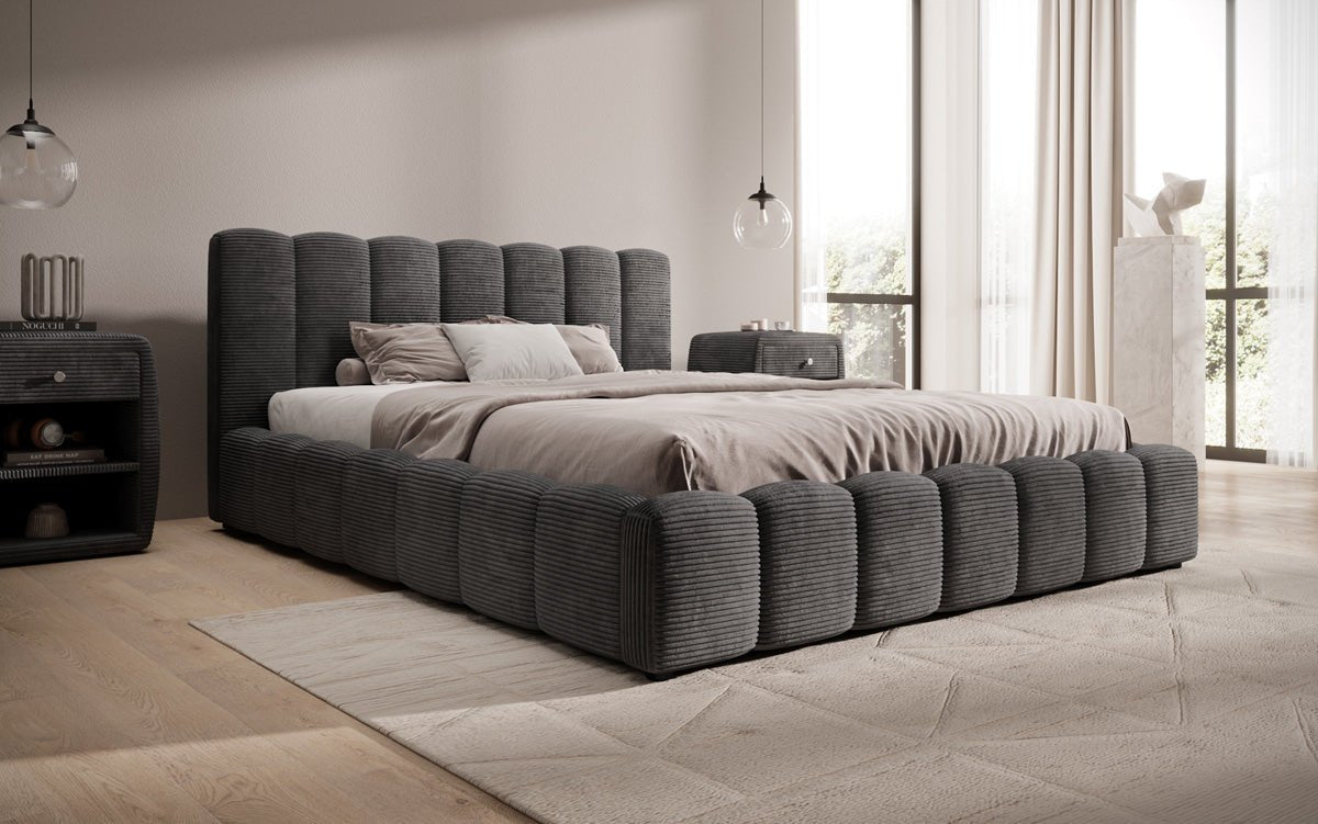 Designer Polsterbett Nuveo in Cord mit Stauraum