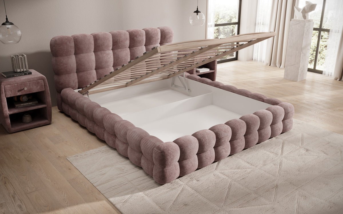 Designert Polsterbett Calimo a Cord mat Stauplaz
