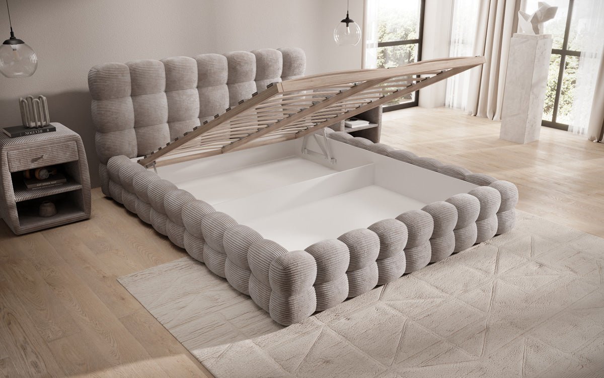 Designert Polsterbett Calimo a Cord mat Stauplaz