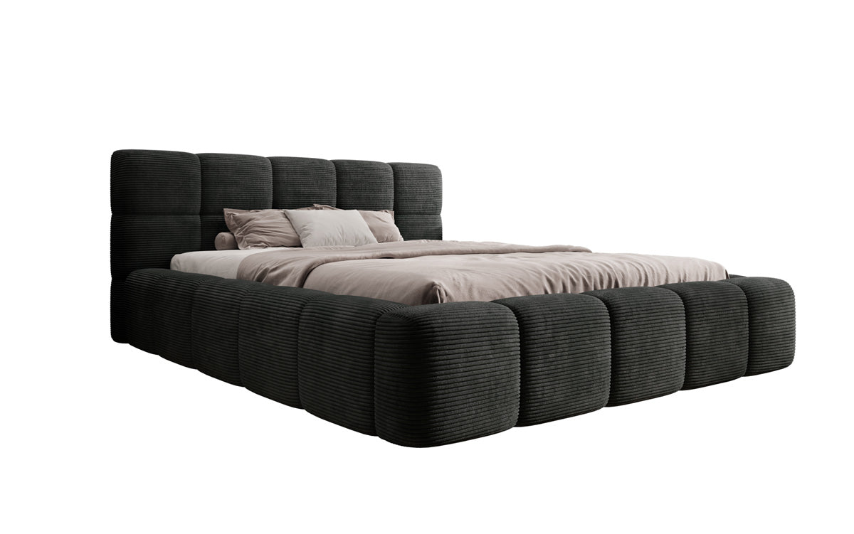 Designert Polsterbett Nox aus Cord mat Späicherplaz