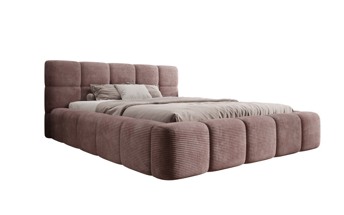 Designert Polsterbett Nox aus Cord mat Späicherplaz