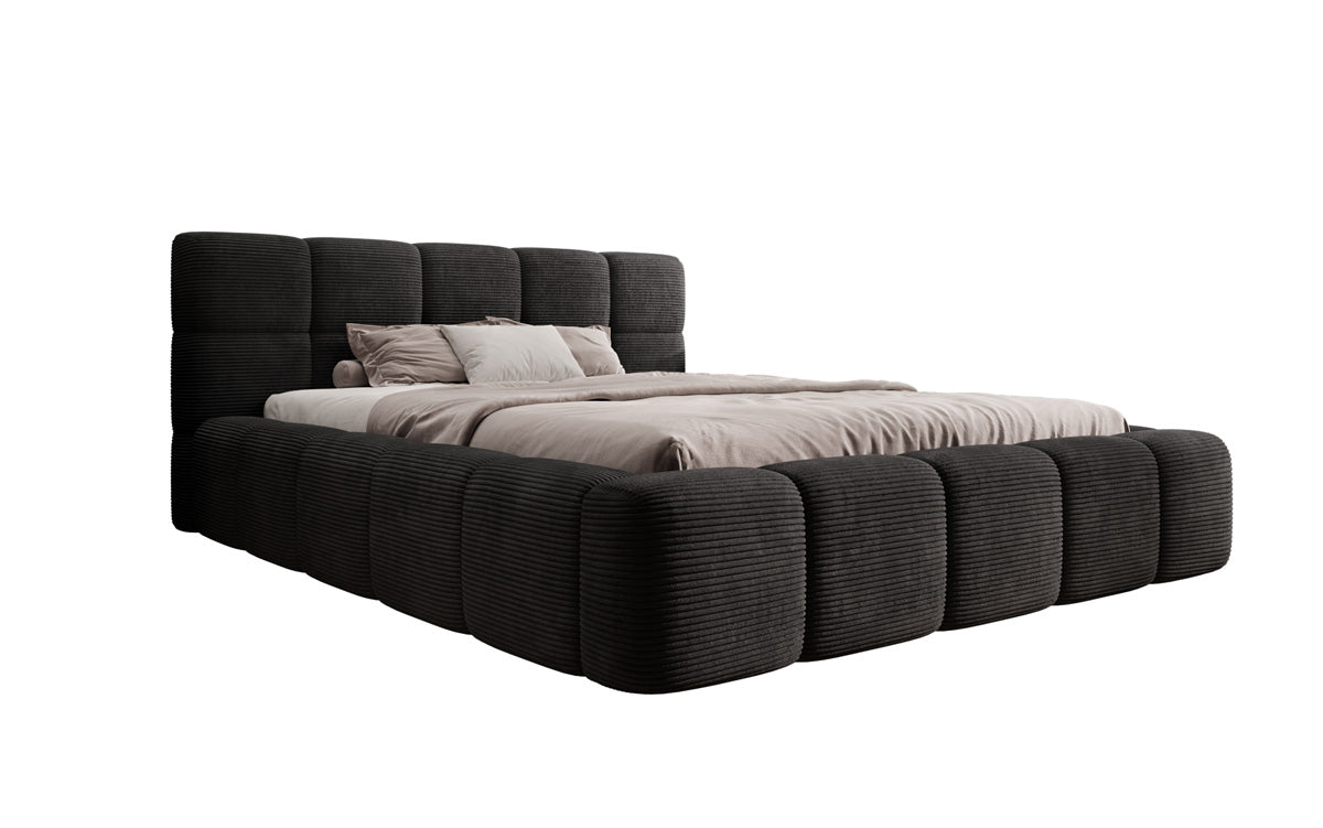 Designert Polsterbett Nox aus Cord mat Späicherplaz