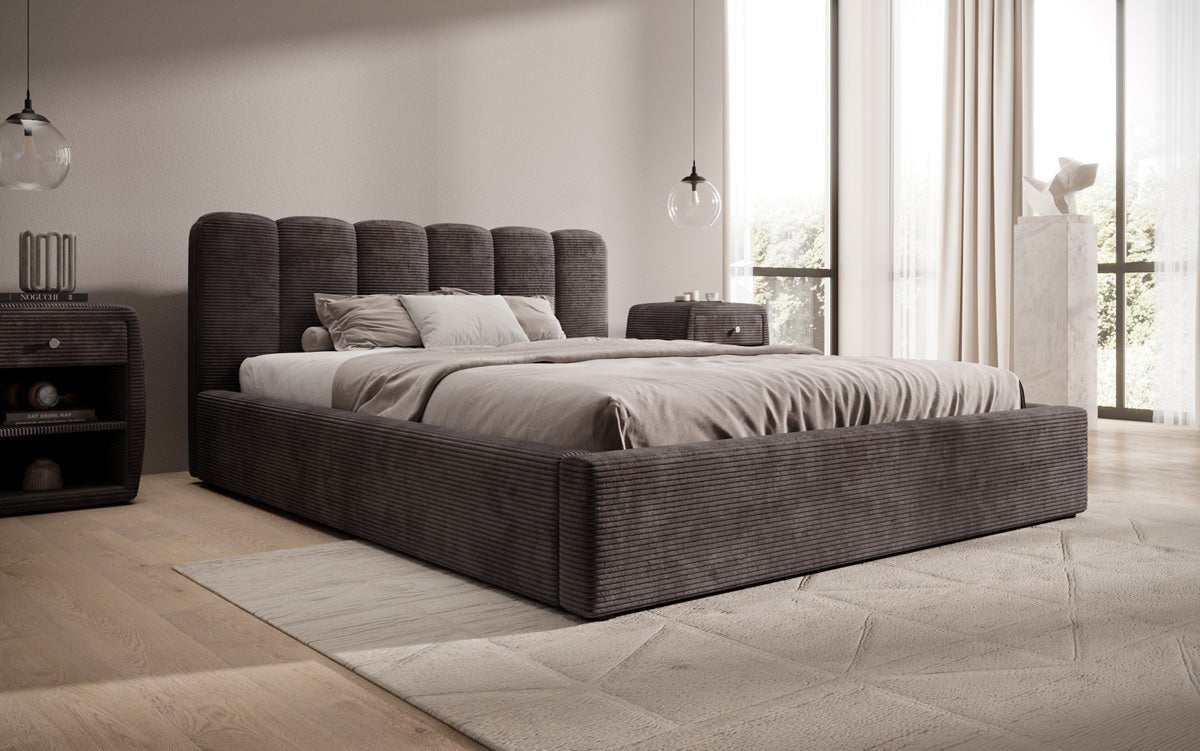 Designer Upholstered Bed Nerra in Corduroy with Storage