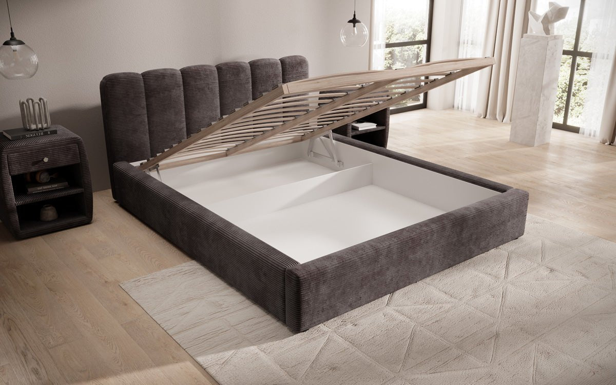 Designer Upholstered Bed Nerra in Corduroy with Storage
