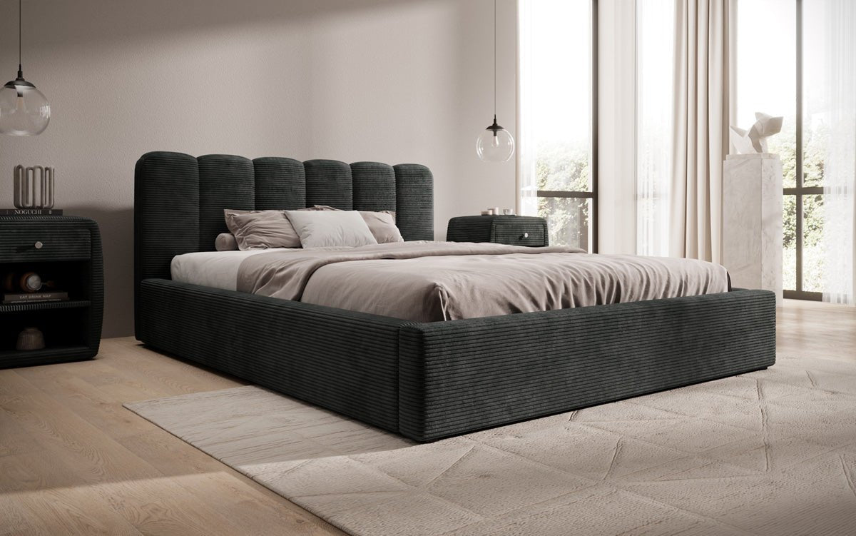 Designer Upholstered Bed Nerra in Corduroy with Storage