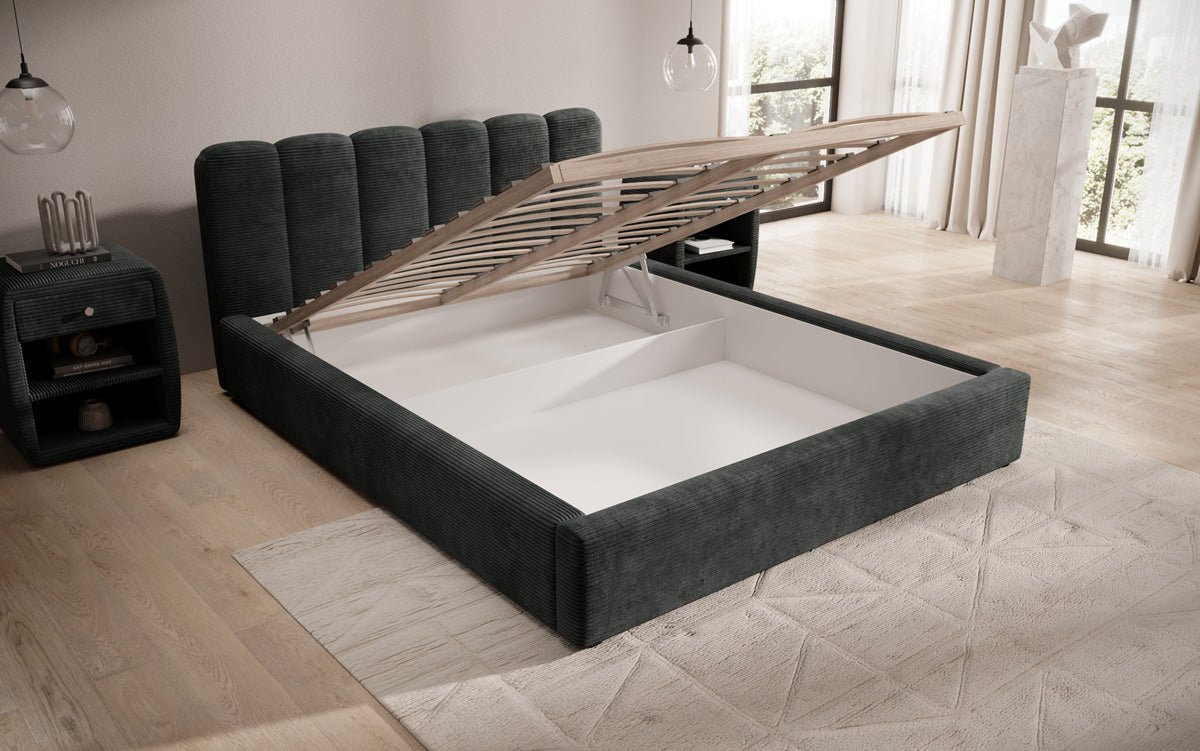 Designer Upholstered Bed Nerra in Corduroy with Storage