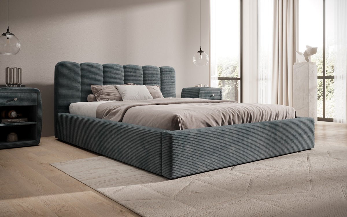 Designer Upholstered Bed Nerra in Corduroy with Storage