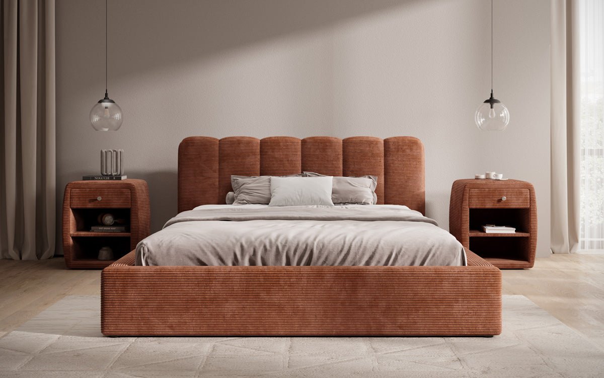 Designer Upholstered Bed Nerra in Corduroy with Storage