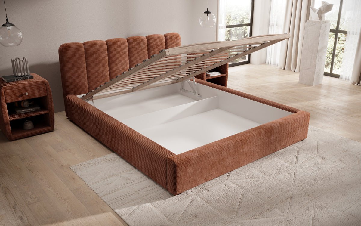Designer Upholstered Bed Nerra in Corduroy with Storage