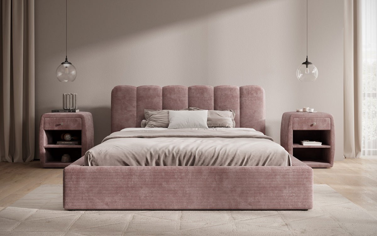 Designer Upholstered Bed Nerra in Corduroy with Storage