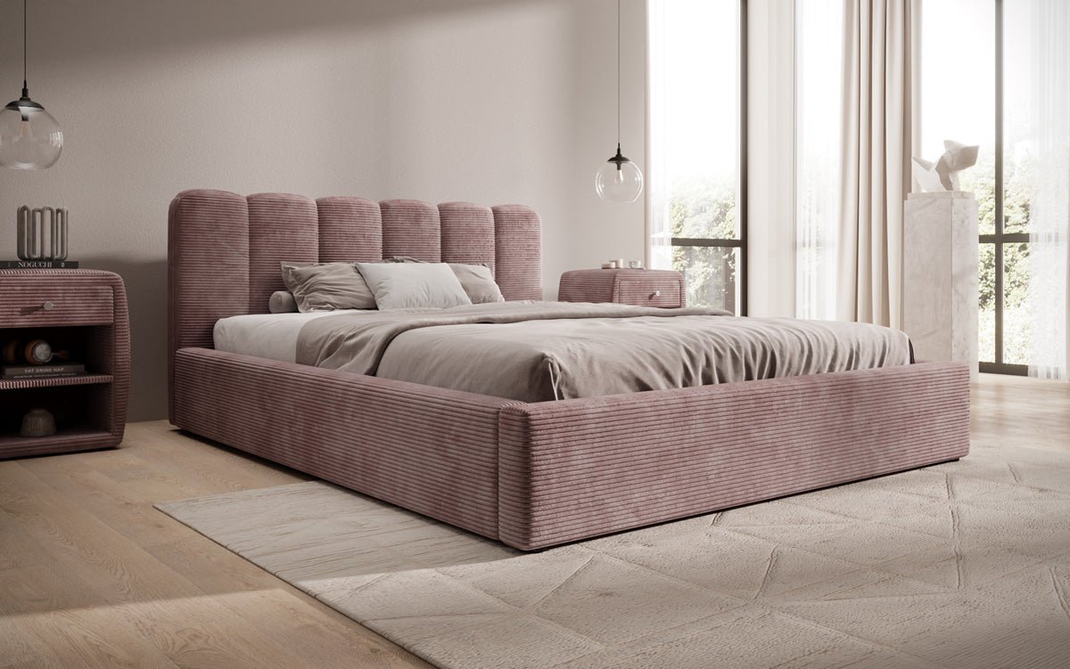 Designer Upholstered Bed Nerra in Corduroy with Storage