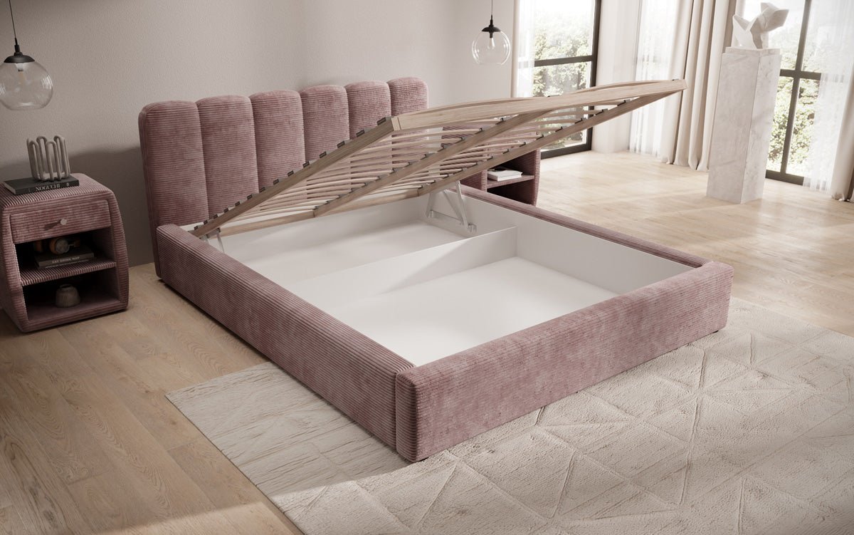 Designer Upholstered Bed Nerra in Corduroy with Storage