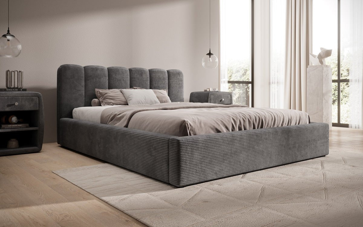 Designer Upholstered Bed Nerra in Corduroy with Storage