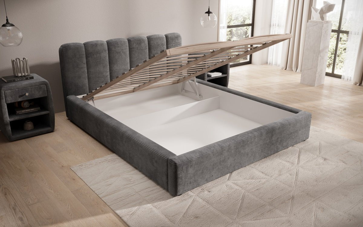 Designer Upholstered Bed Nerra in Corduroy with Storage