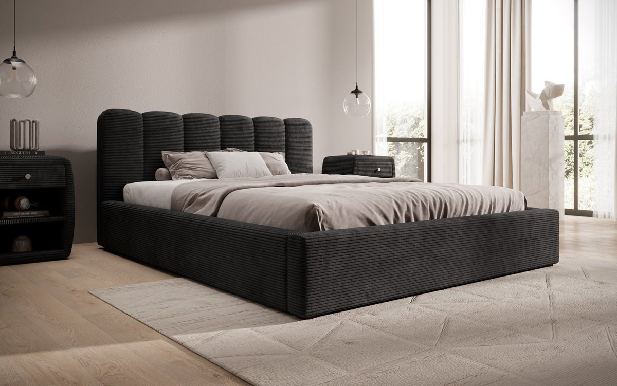 Designer Upholstered Bed Nerra in Corduroy with Storage