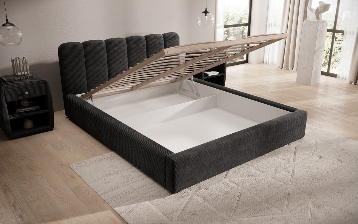 Designer Upholstered Bed Nerra in Corduroy with Storage