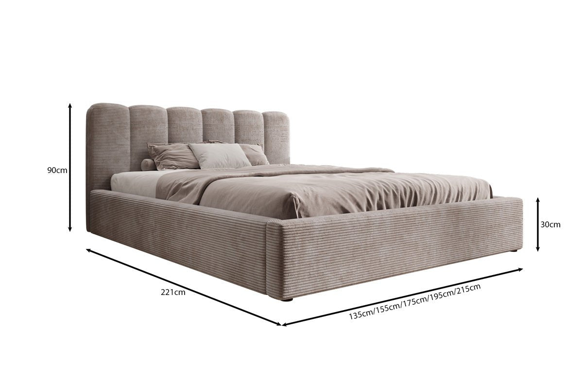 Designer Upholstered Bed Nerra in Corduroy with Storage