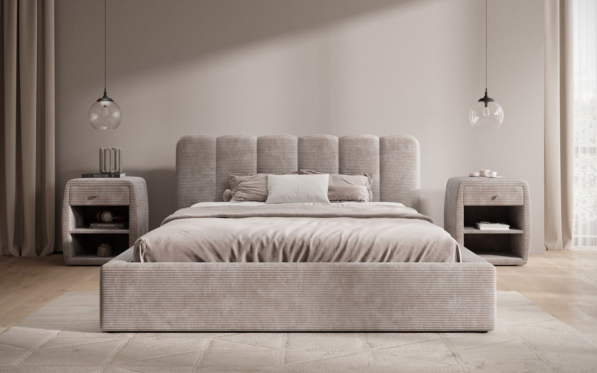 Designer Upholstered Bed Nerra in Corduroy with Storage
