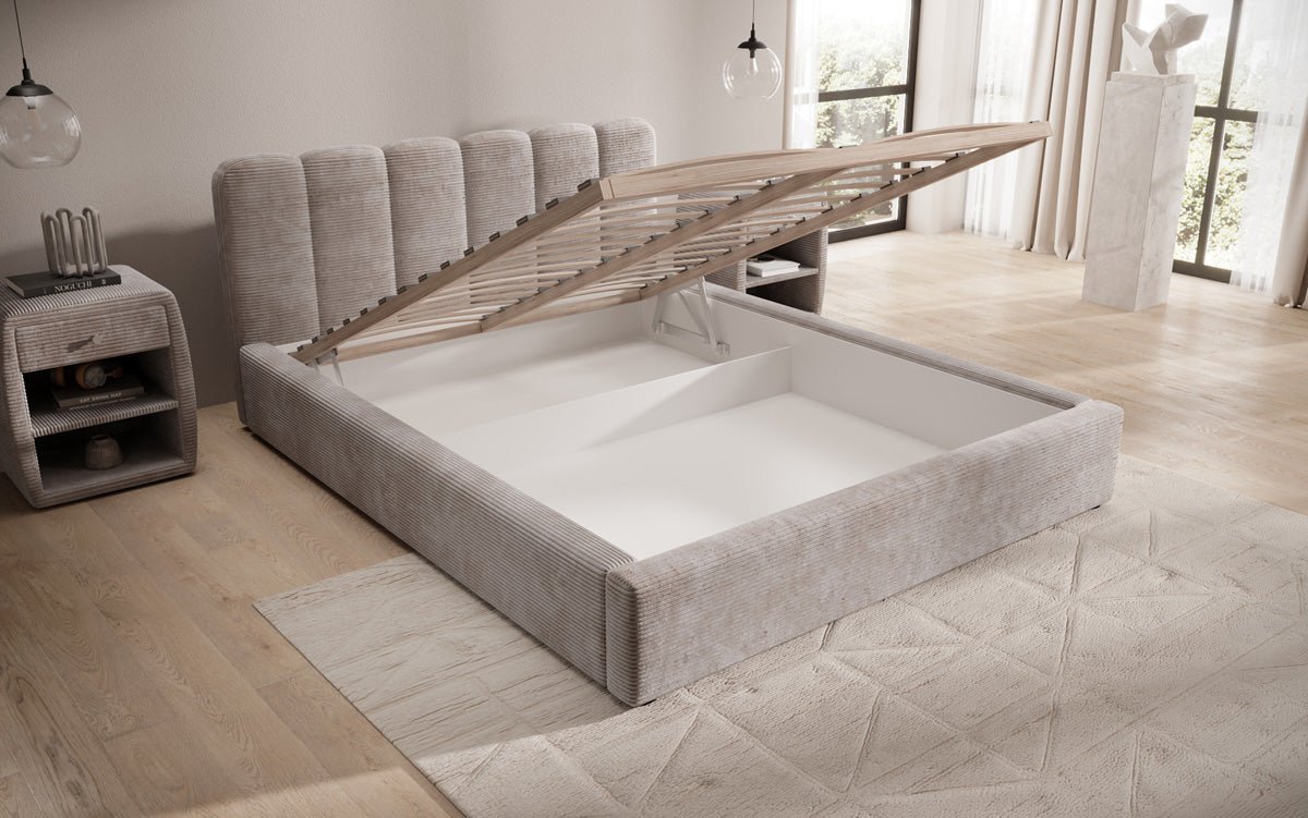 Designer Upholstered Bed Nerra in Corduroy with Storage