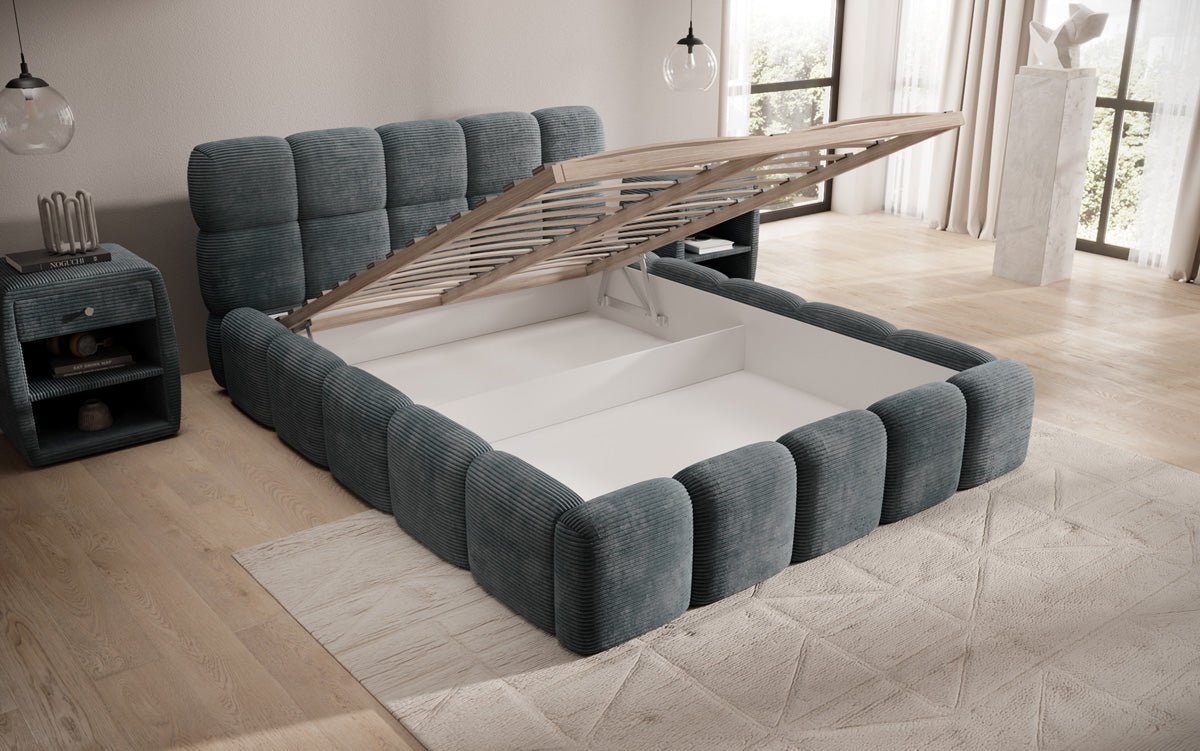 Designer Polsterbett Noeva in Cord mit Stauraum