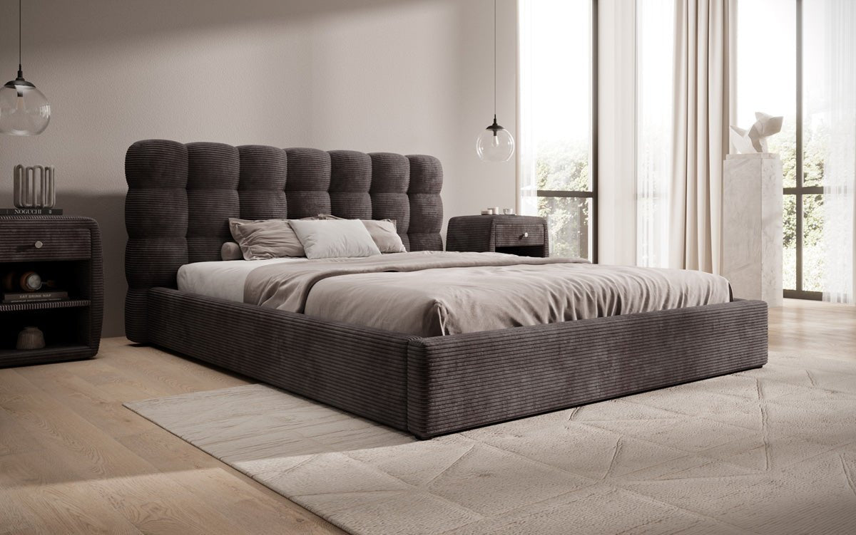 Lit rembourré design Calivo en côtelé avec rangement
