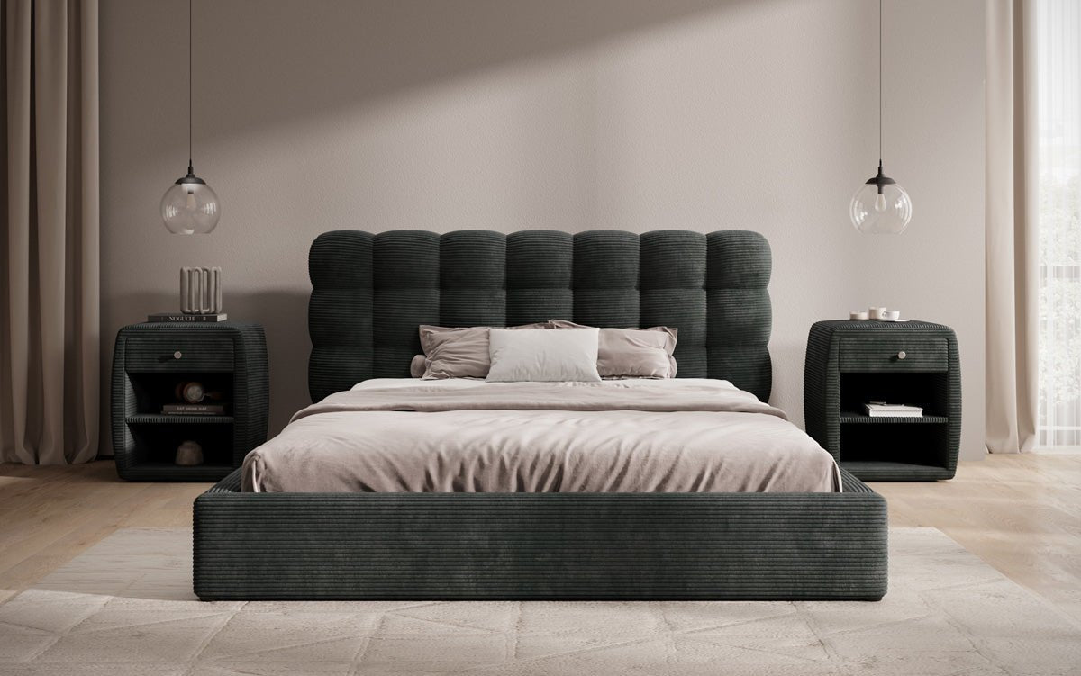 Lit rembourré design Calivo en côtelé avec rangement