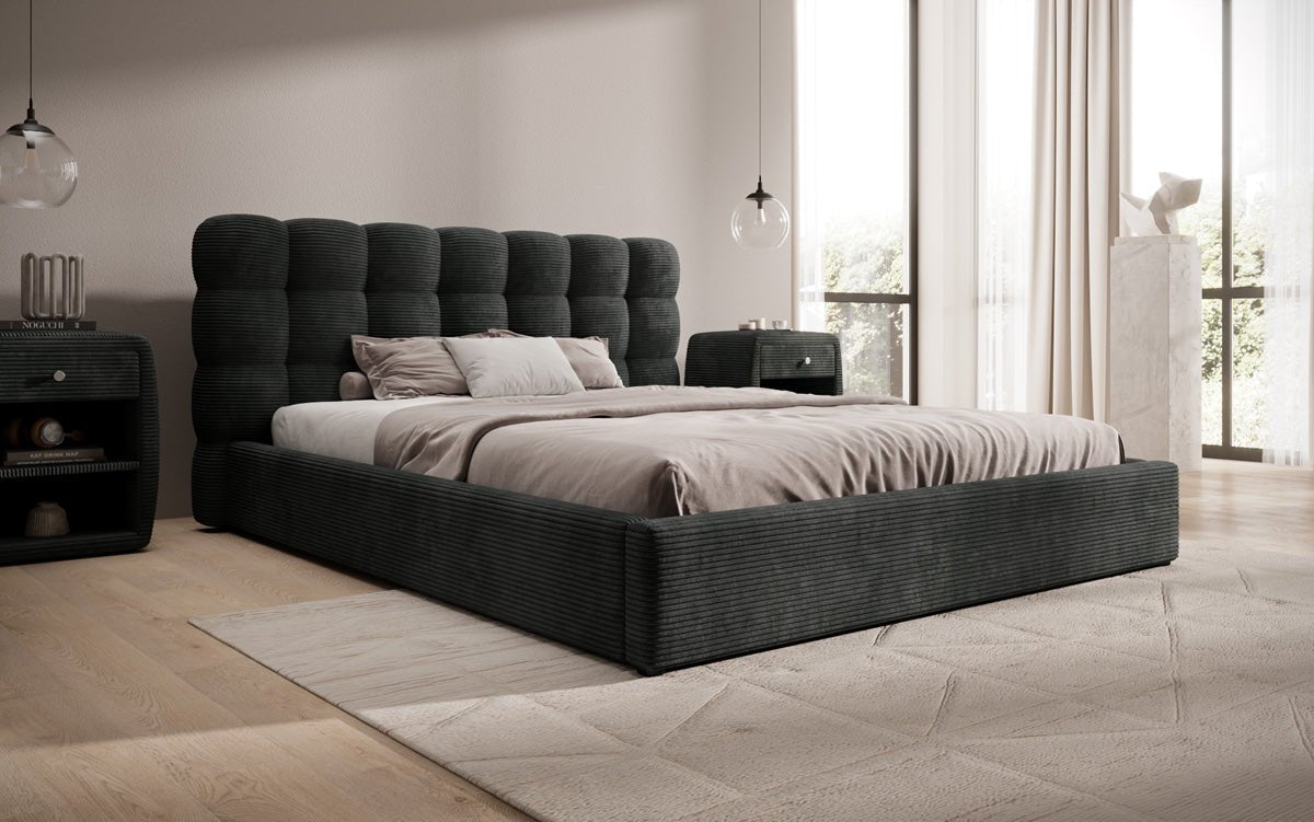 Lit rembourré design Calivo en côtelé avec rangement
