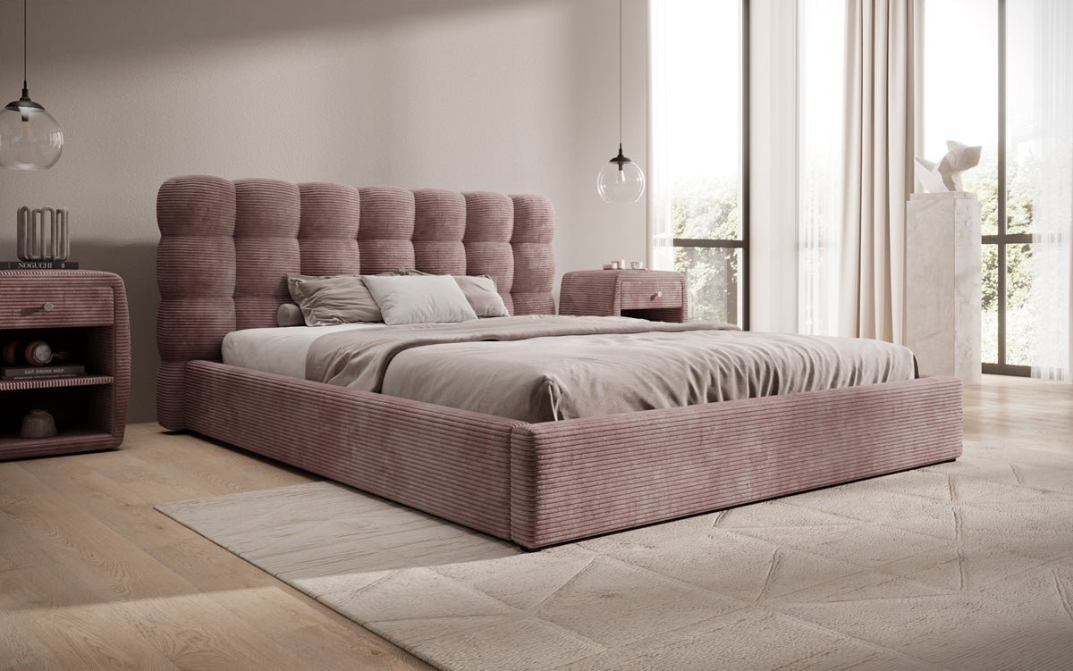Lit rembourré design Calivo en côtelé avec rangement