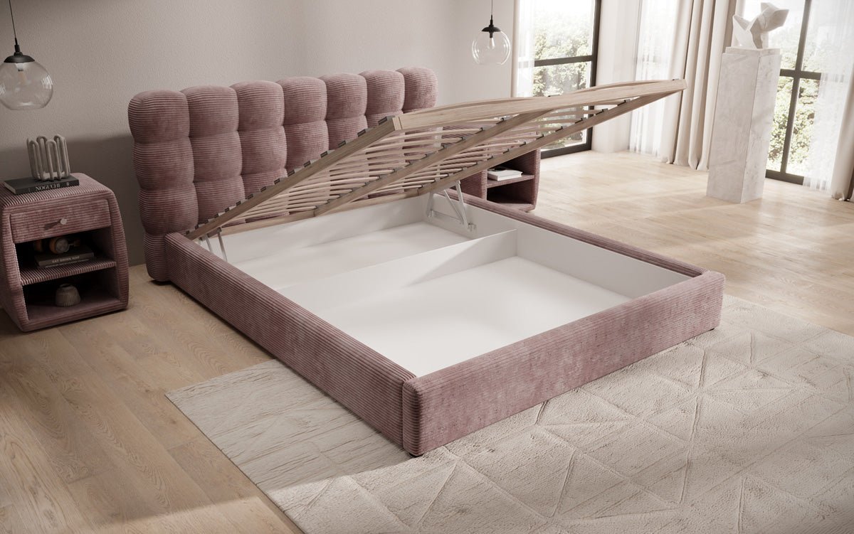 Lit rembourré design Calivo en côtelé avec rangement