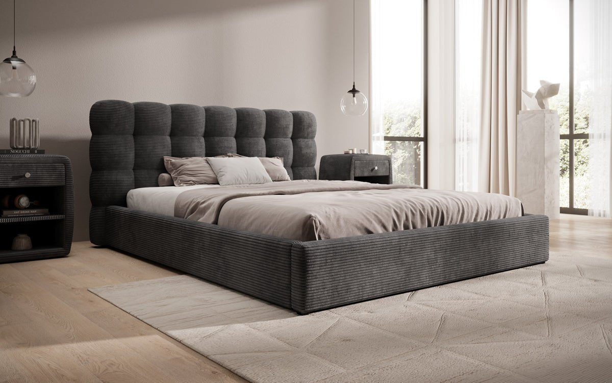 Lit rembourré design Calivo en côtelé avec rangement
