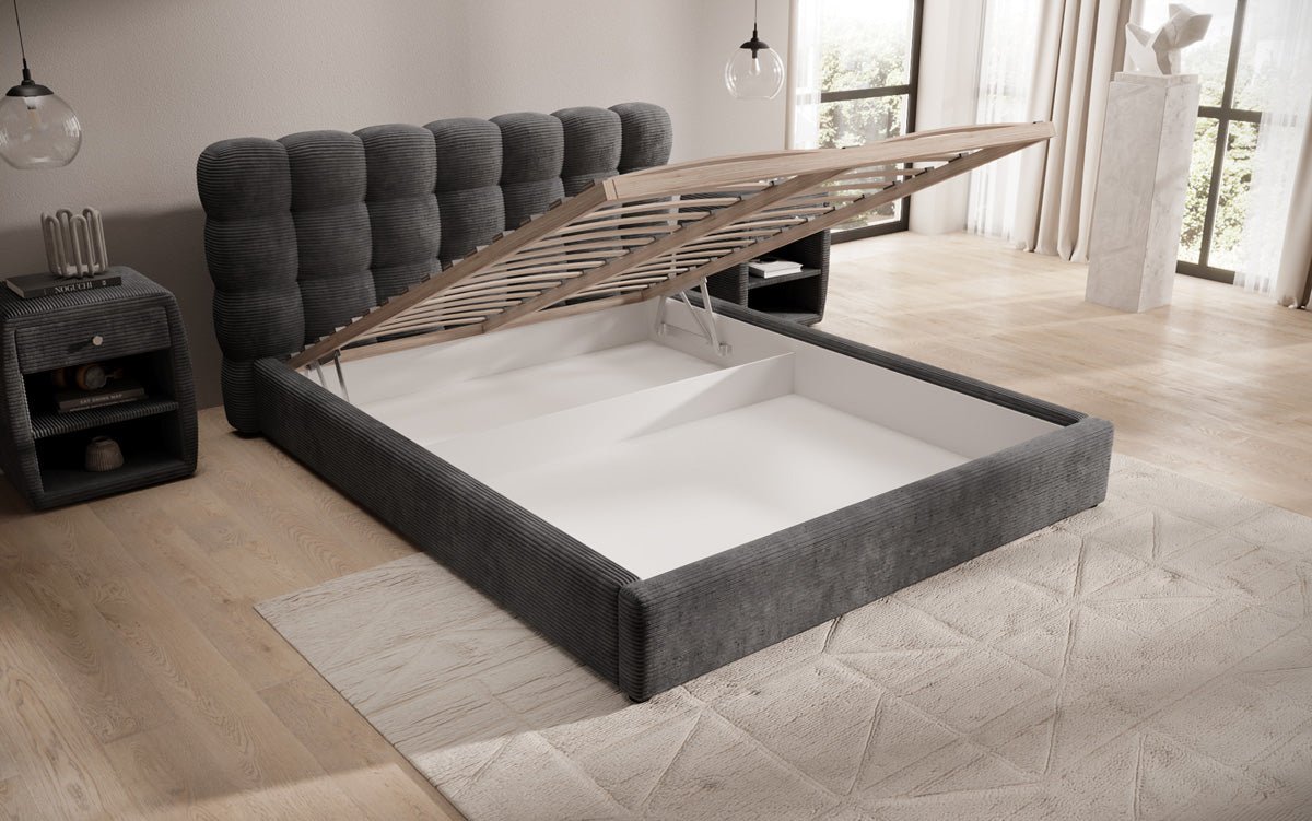 Lit rembourré design Calivo en côtelé avec rangement