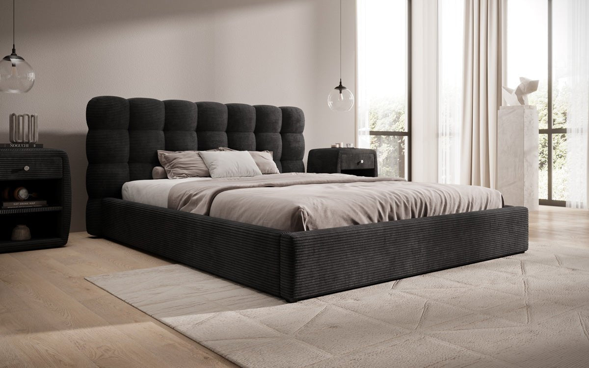 Lit rembourré design Calivo en côtelé avec rangement