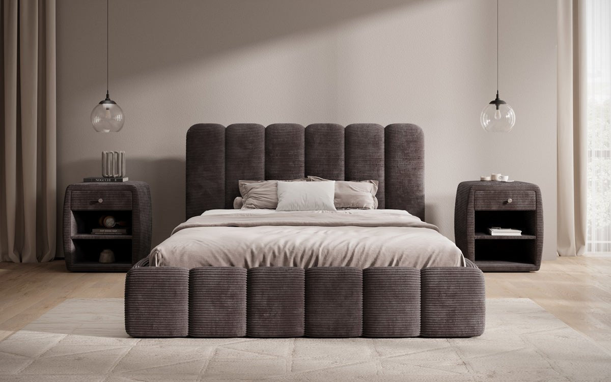 Designer Upholstered Bed Velaro in Corduroy with Storage