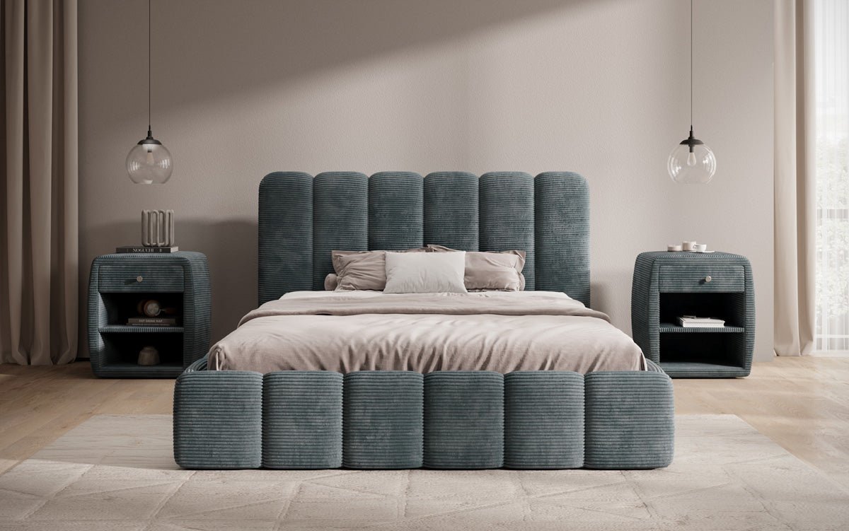 Designer Upholstered Bed Velaro in Corduroy with Storage