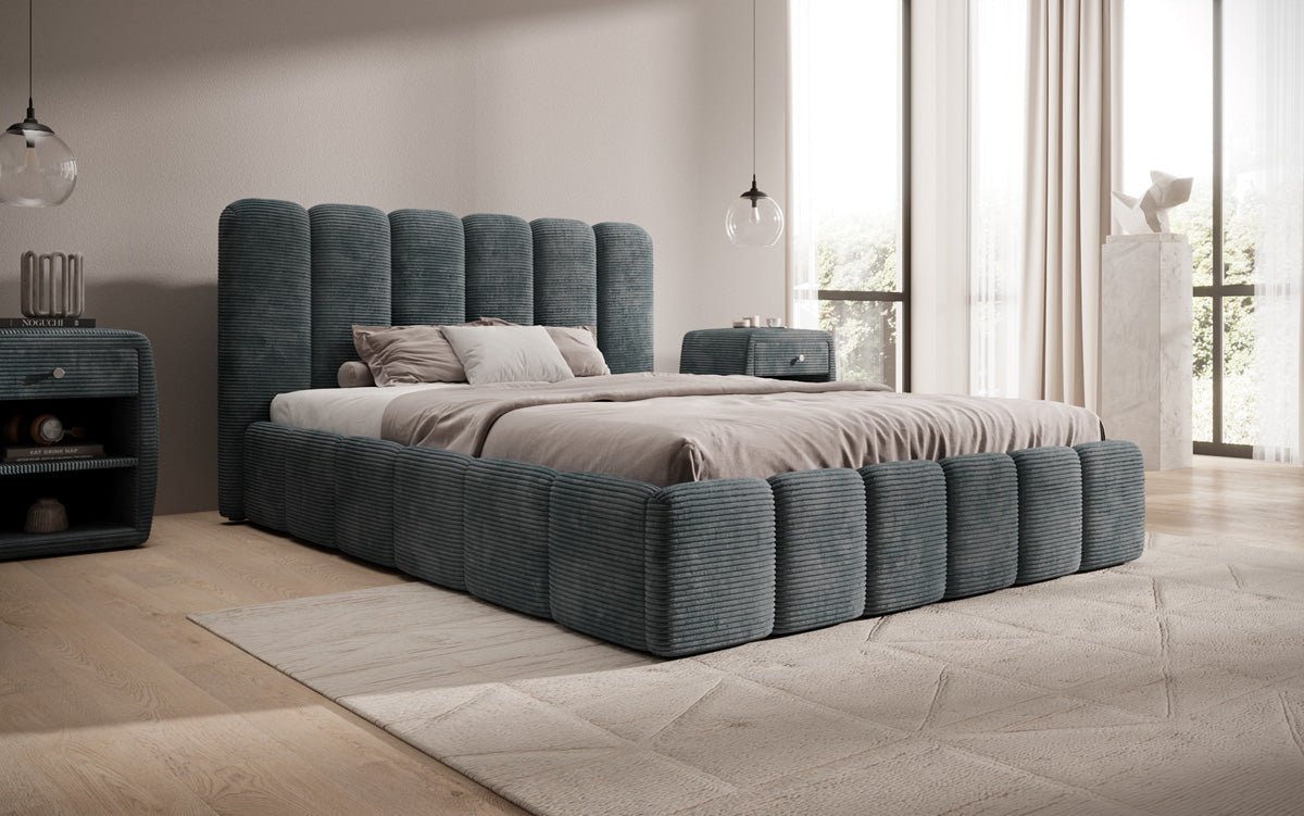 Designer Upholstered Bed Velaro in Corduroy with Storage