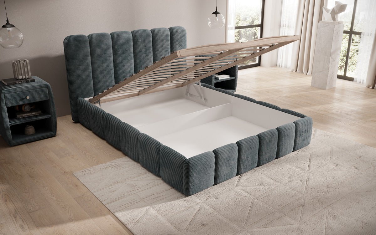 Designer Upholstered Bed Velaro in Corduroy with Storage