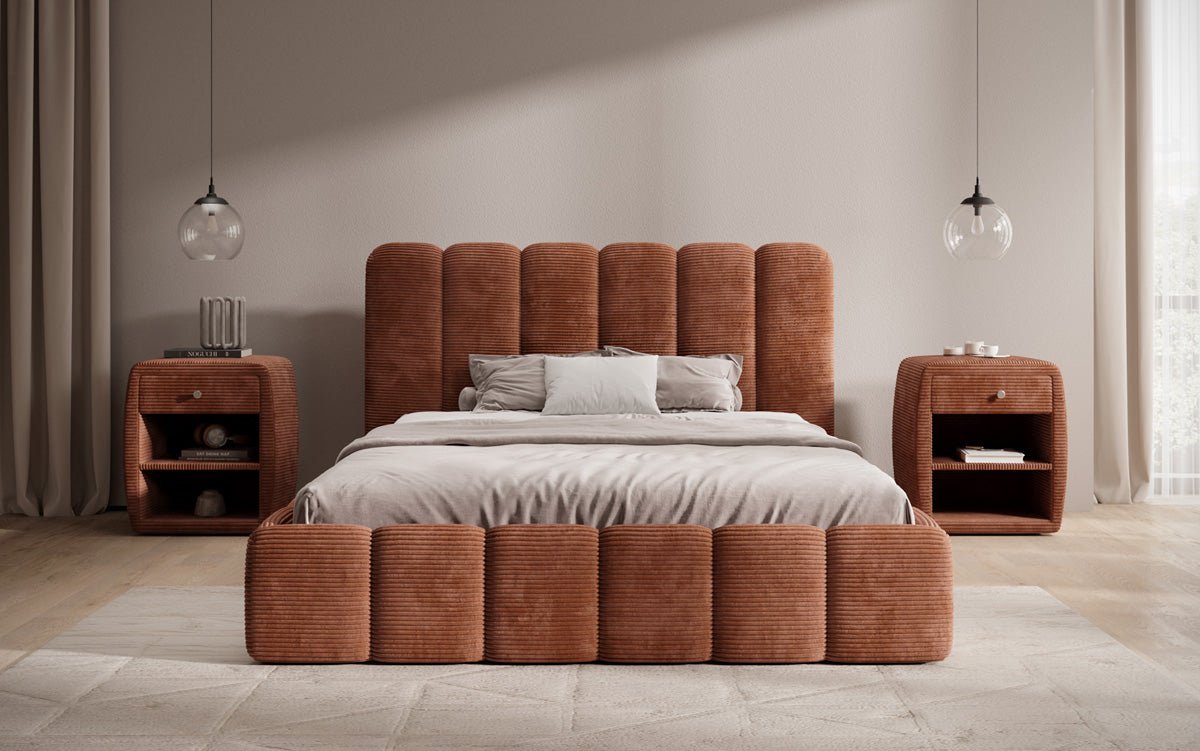 Designer Upholstered Bed Velaro in Corduroy with Storage