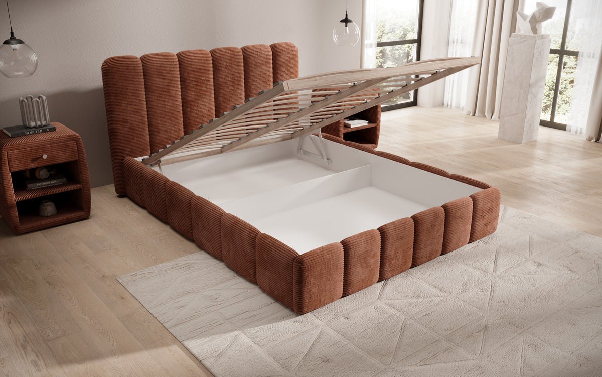 Designer Upholstered Bed Velaro in Corduroy with Storage