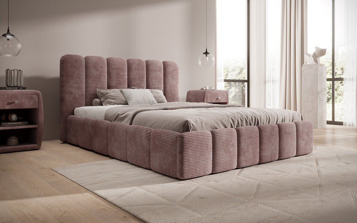 Designer Upholstered Bed Velaro in Corduroy with Storage