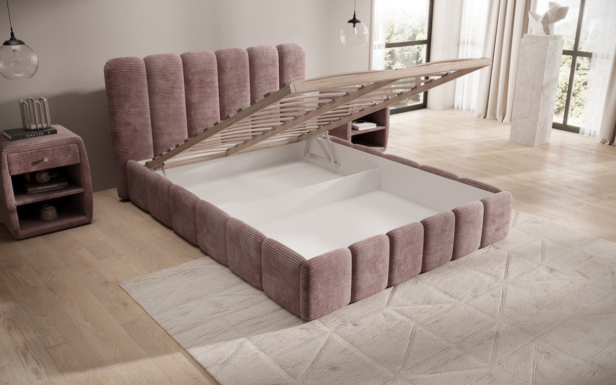 Designer Upholstered Bed Velaro in Corduroy with Storage