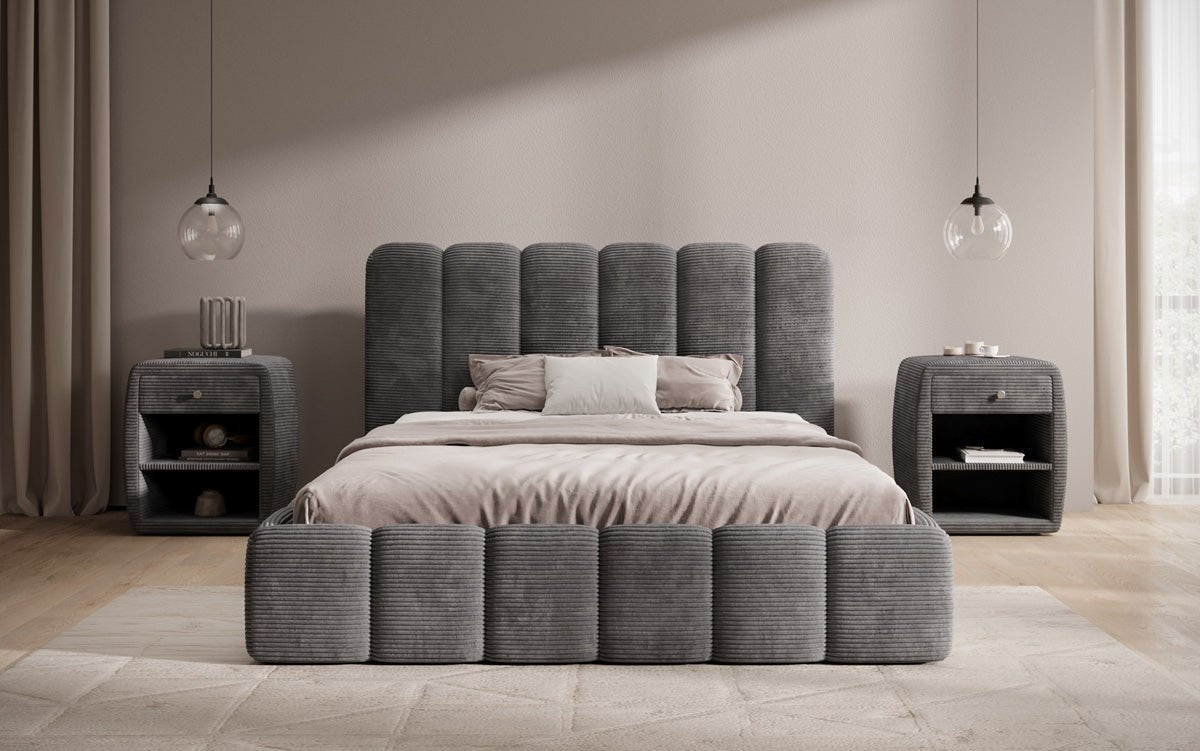 Designer Upholstered Bed Velaro in Corduroy with Storage