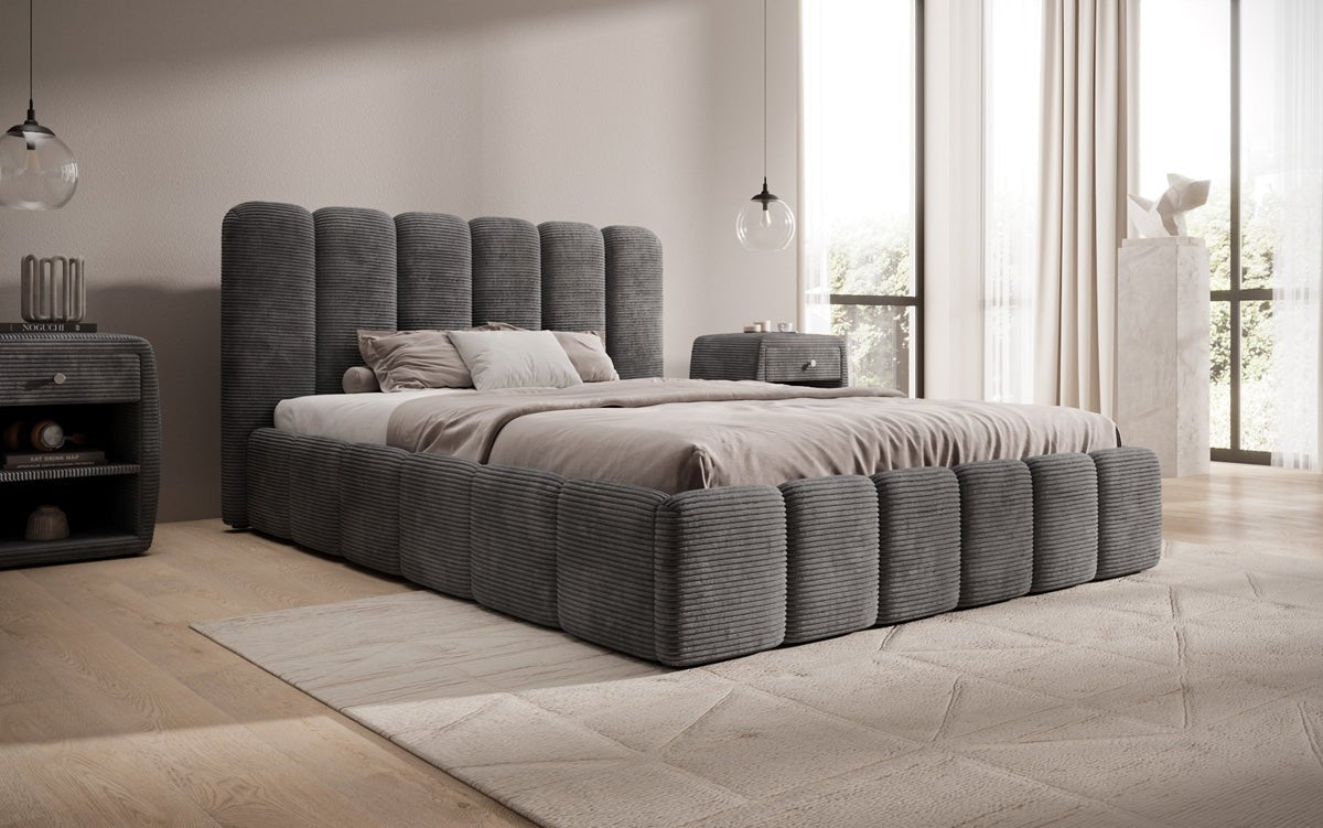 Designer Upholstered Bed Velaro in Corduroy with Storage