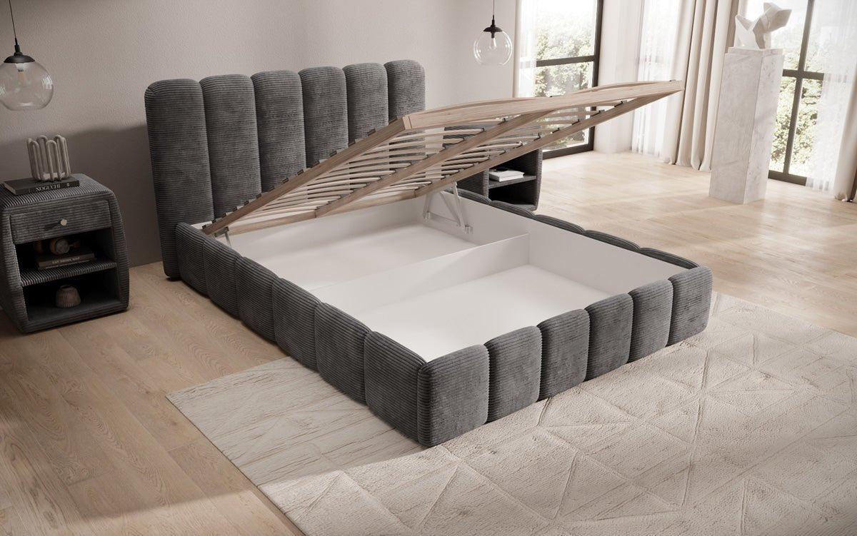 Designer Upholstered Bed Velaro in Corduroy with Storage