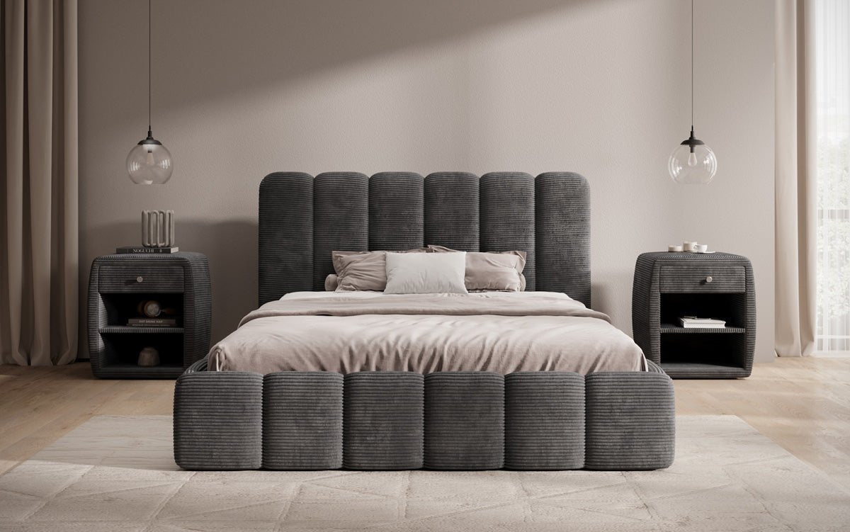 Designer Upholstered Bed Velaro in Corduroy with Storage