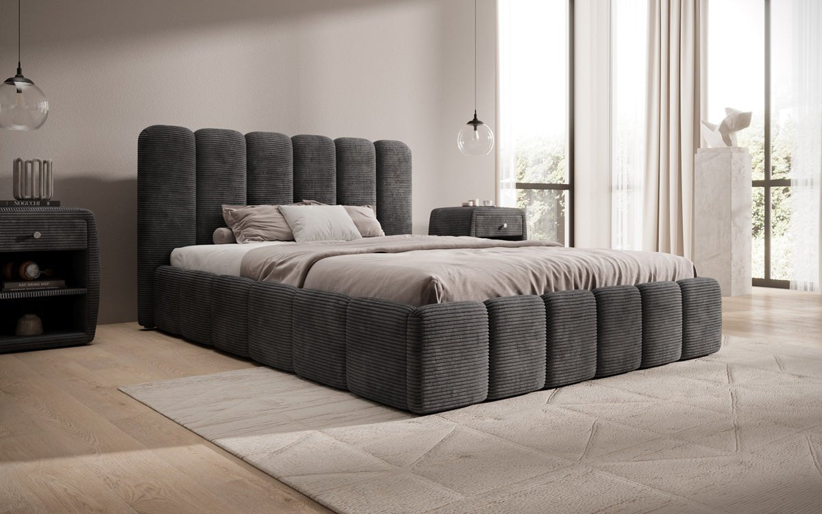 Designer Upholstered Bed Velaro in Corduroy with Storage
