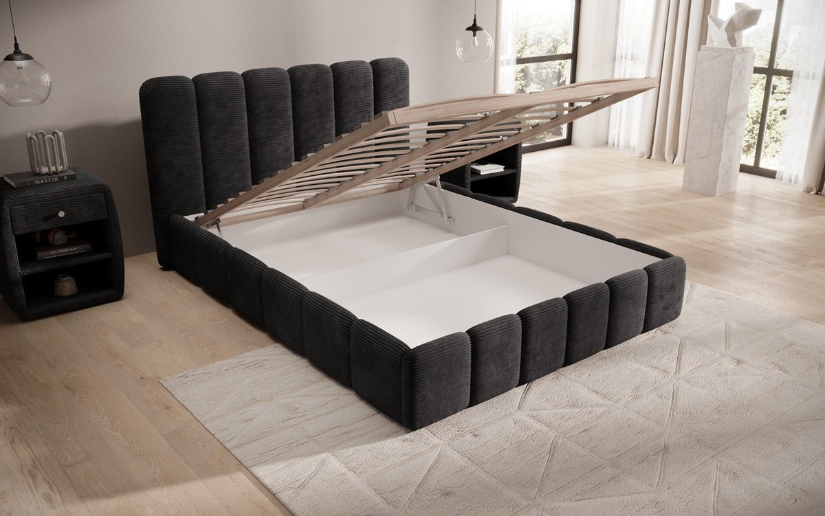 Designer Upholstered Bed Velaro in Corduroy with Storage