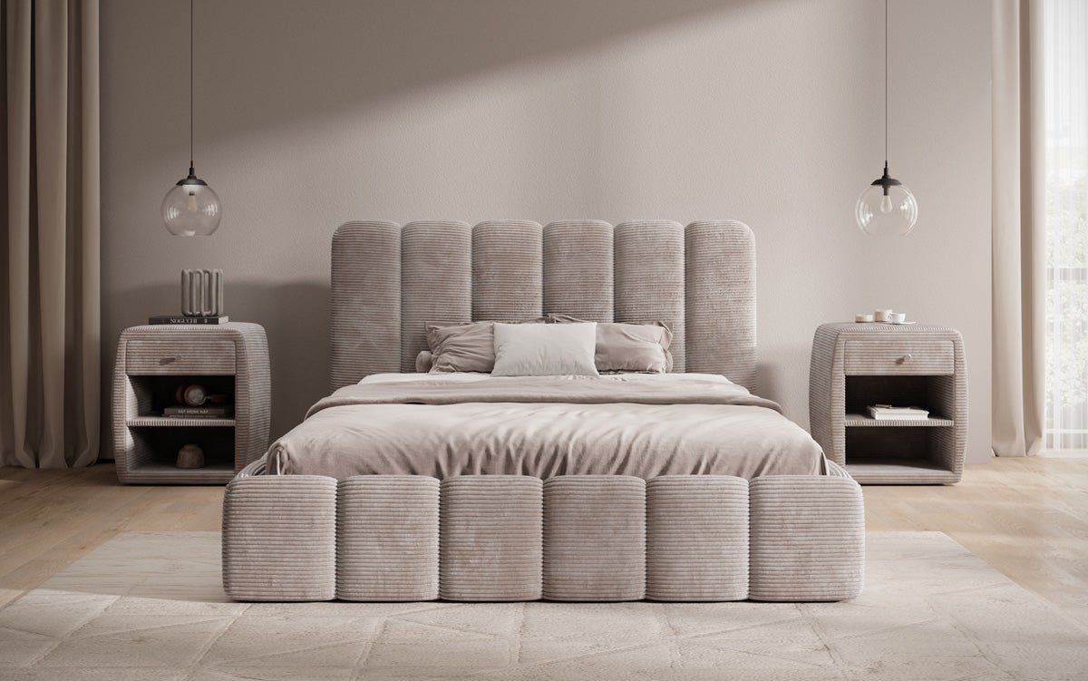 Designer Upholstered Bed Velaro in Corduroy with Storage