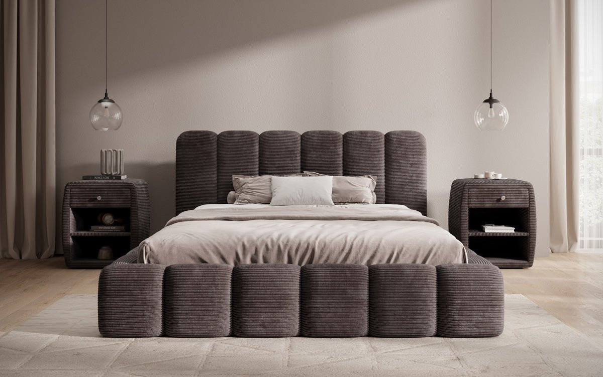 Designert Polsterbett Tevara a Cord mat Stauplaz