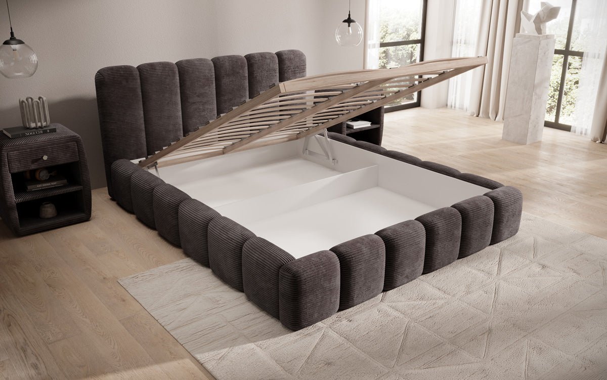 Designert Polsterbett Tevara a Cord mat Stauplaz