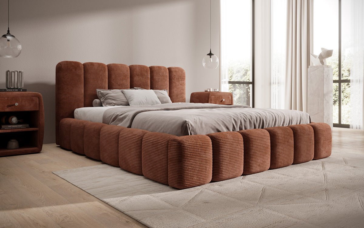 Designert Polsterbett Tevara a Cord mat Stauplaz